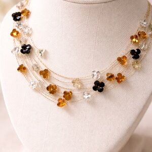 Elegant Handmade Multi-Layer Crystal Butterfly Choker – Boho Woven Necklace